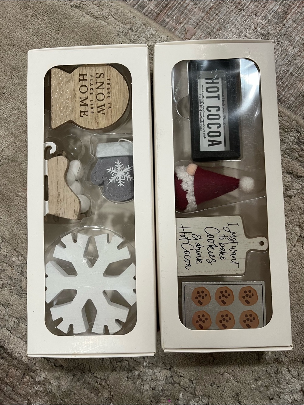 Bundle- Winter Hot Cocoa & Snow Home Decor Set - White, Natural Wood, Red
